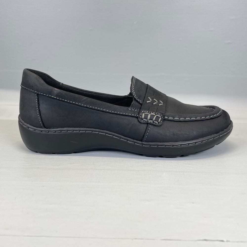 Clarks Cora Ashly Loafers Womens Size 8.5 M Black Leather Slip On Comfort Shoes